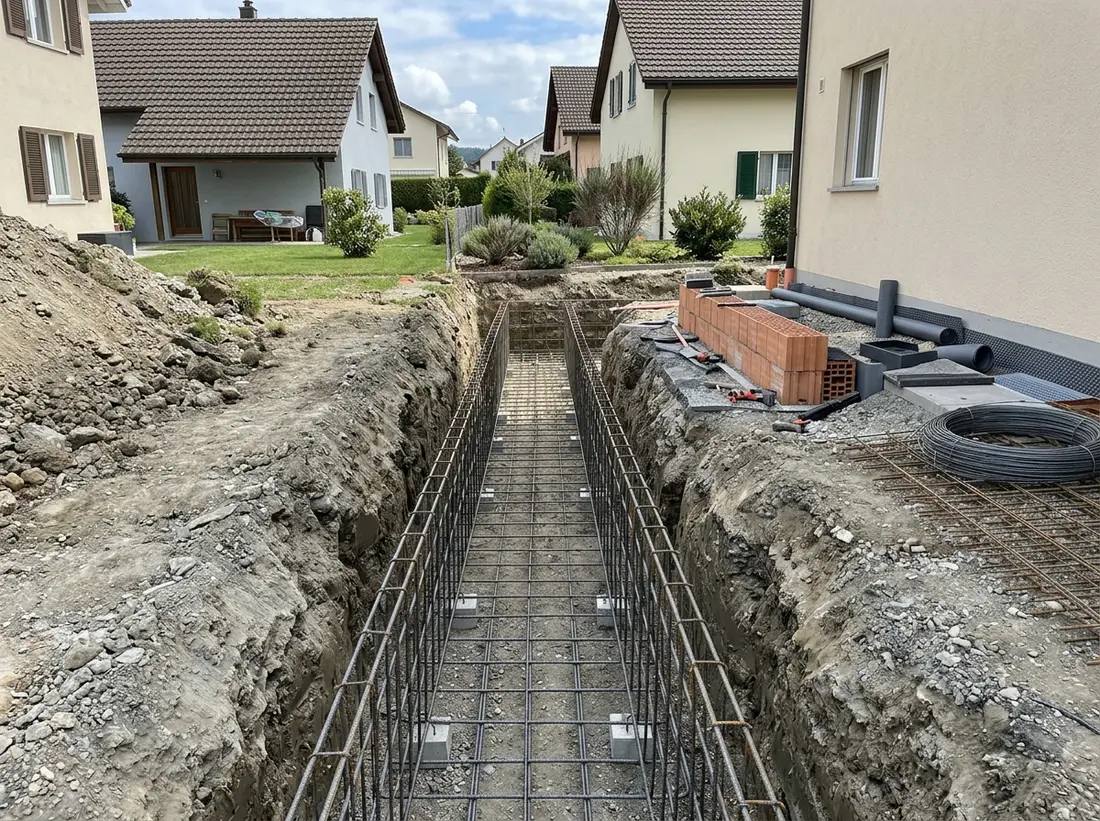 Exemple : coulage de dalle béton sur chantier de fondations en Suisse romande